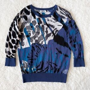 Moschino Cheap And Chic Woman Blue Abstract Pullover Crew Knit Sweater MEDIUM